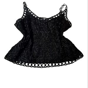 CAROLE LITTLE | VINTAGE 100% SILK LINING BEADED CROCHET LACE CROP TANK TOP | 16